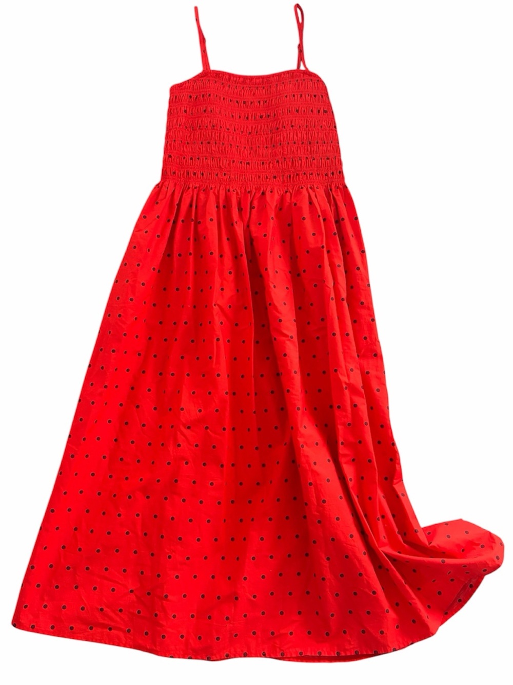 a new day Red Midi Cotton Dress with Black Polka Dots